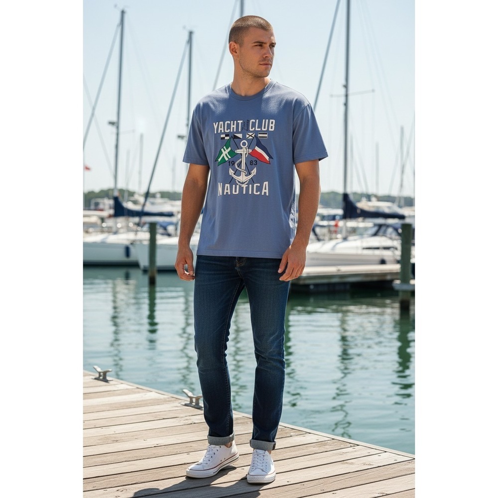 2 Nautica Men's Blue & Red T-Shirts Yacht Club Graphic Tees Large Extra Soft